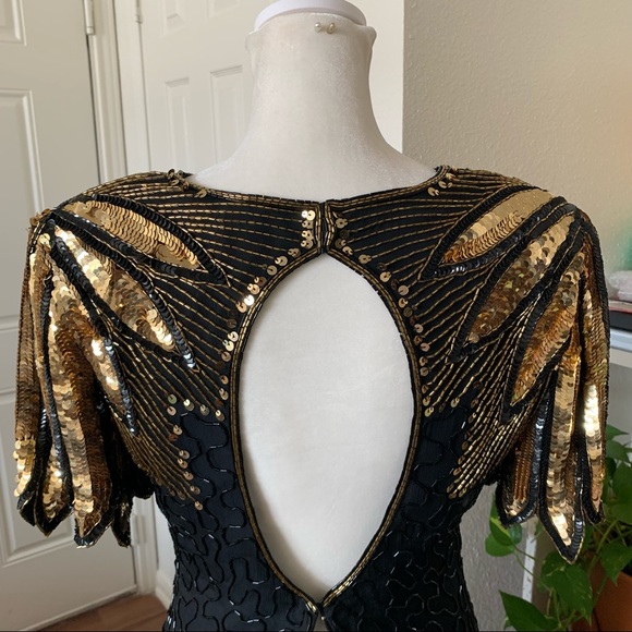 1980s Silk Hand-Beaded Cocktail Dress - Picture 6 of 12